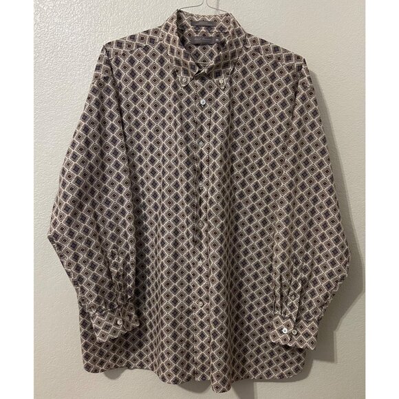 Daniel Cremieux Other - Daniel Cremieux Mens XXL Cotton Button-Up Shirt Geometric Print Brown Blue